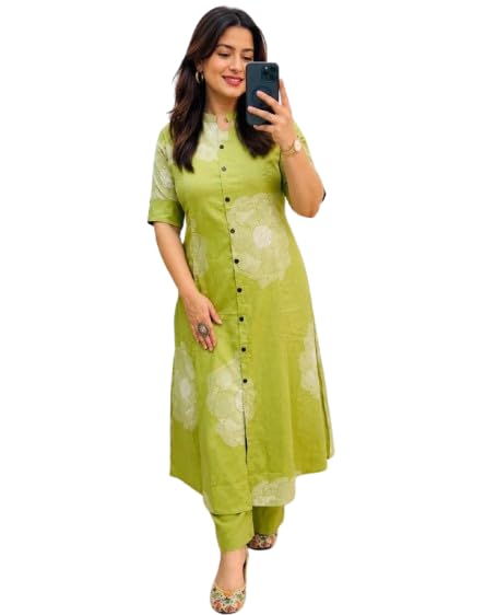 Women's Rayon A-Line Kurti with Pant Set, Floral Print, Ethnic Wear-picture-30