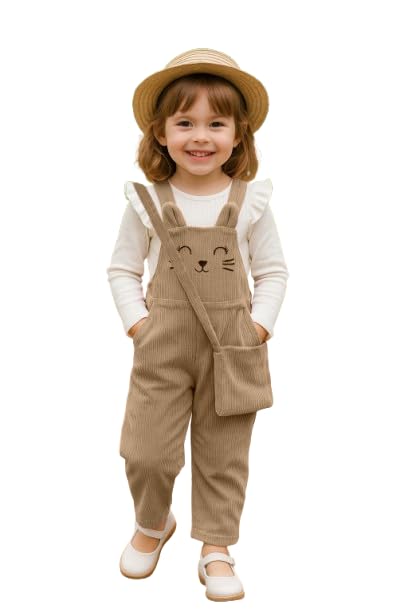 Baby Girls Solid Cotton Blend Style Top and Dungarees Set with Purse (White & Pink)