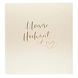goldbuch Hochzeitsalbum, Fotoalbum mit 60 weißen Seiten und Pergamin, Erinnerungsalbum mit Roségold, Album veredeltes Papier in Satinoptik, Herzklopfen mit Prägung, ca. 30 x 31 x 4 cm