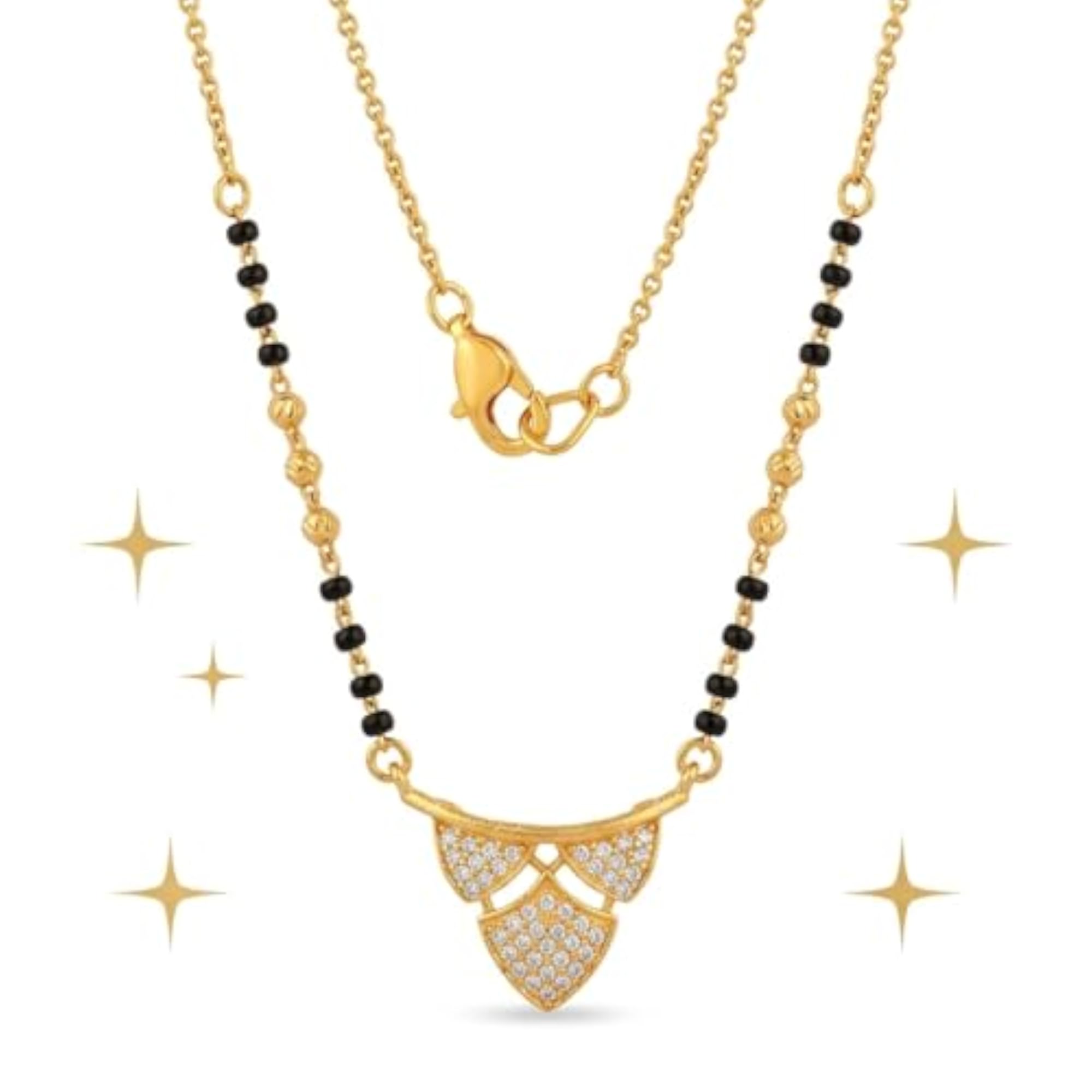 Women's Micro Gold Polish Mangalsutra with AD Pendant