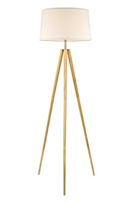 Kira Home Grace 60.5" Mid Century Modern Tripod LED Floor Lamp + Energy Efficient 9W Bulb, Wooden Tripod Legs + White Shade