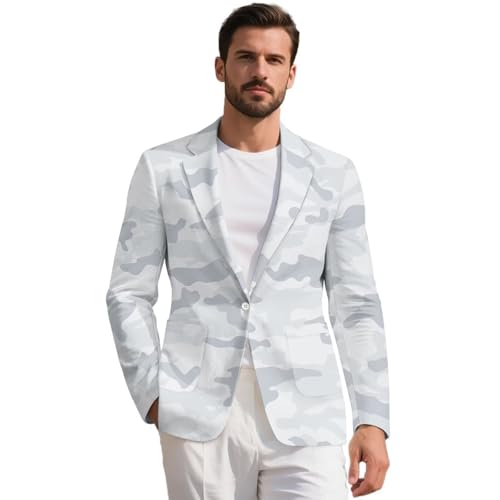 HUGS IDEA Camouflage Mens Blazer Jacket Lightweight Slim Fit Sport Coat Casual Suit Blazer