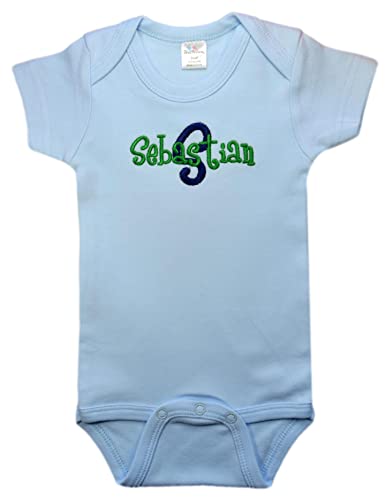 Funny Girl Designs Baby Boys Layette BODYSUIT with Embroidered Initial and Name (3-6 Months)