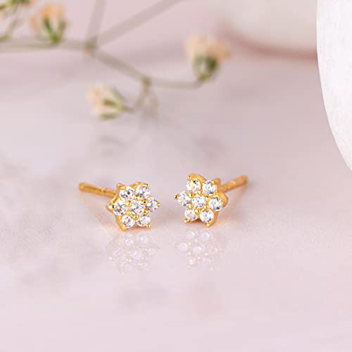 925 Silver CZ Floral Stud Earrings Hallmark Plated