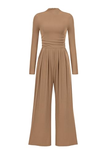 PRETTYGARDEN Jumpsuits For Women Dressy Fall Fashion Clothing 2025 Long Sleeve Mock Neck Date Night Rompers Business Outfits
