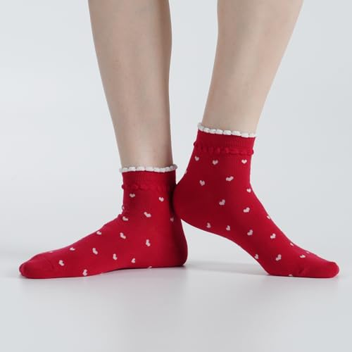 Image of Womens Cotton Crew & Ankle Socks, Cute Floral Ruffle Colorful Tube Size 6-9