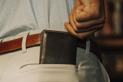 HOJ Co. Slim Card Wallet | Bifold Card Case | Full Grain Leather with Burnished Finish | Front Pocket Wallet | Minimalist Credit Card Holder