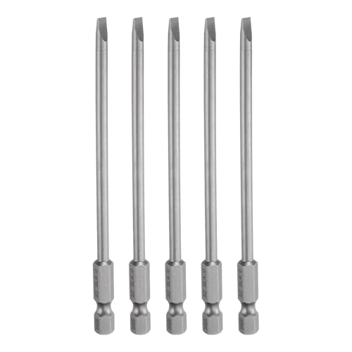 sourcing map 5pcs SL4 Magnetic Slotted Screwdriver Bits 4mm S2 Steel Flat Head Screwdriver Bit 1/4" Hex Shank Industrial Grade Screw Driver Drill Bits 110mm (4.3") Long for Screws