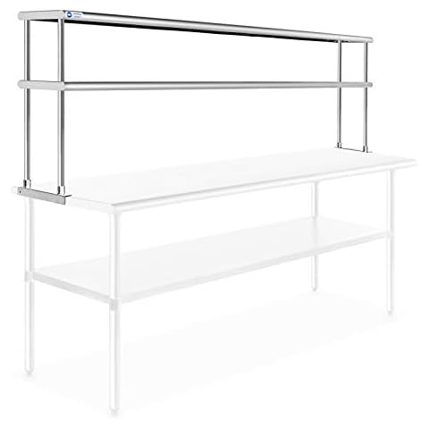 GRIDMANN NSF Stainless Steel Commercial 2 Tier Double Overshelf 72 in. x 12 in. for Kitchen Prep & Work Table Cover