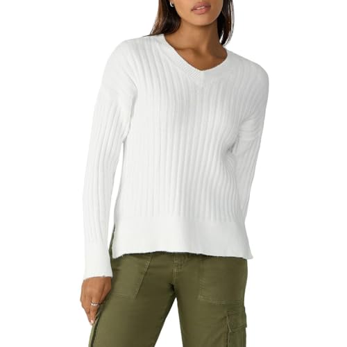 Sanctuary Womens Ribbed V-Neck Pullover Sweater White M
