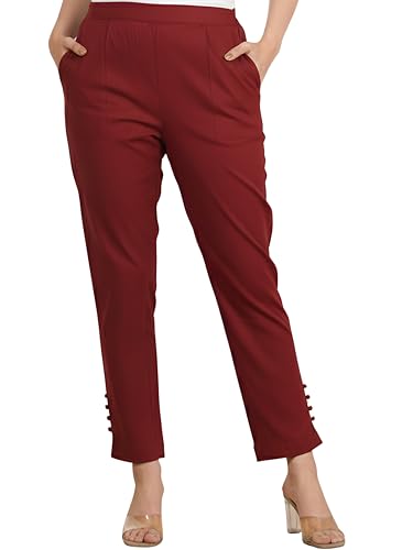 Image of Yash Gallery Women's Regular Fit Mid Rise Solid Lycra Trouser Regular Pants