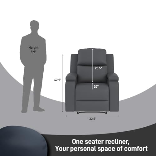 Image of Amazon Brand - Solimo Emerald | Single Seater Sofa Recliner | Manual Recliner (Leatherette Grey)