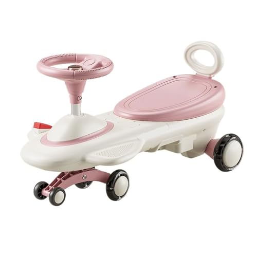 KLJUddGY Coche oscilante eléctrico de 6V for niños, Luces de Bicicleta de Equilibrio Musical, Coche de Empuje, Patinete con Pedal Flexible(Rose,Electric Type)