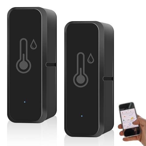 WiFi Thermometer Smart Hygrometer Innen Außen 2 Stück, Temperatur Feuchtigkeitssensor mit Smart App und Datenaufzeichnung, Mini Thermometer...