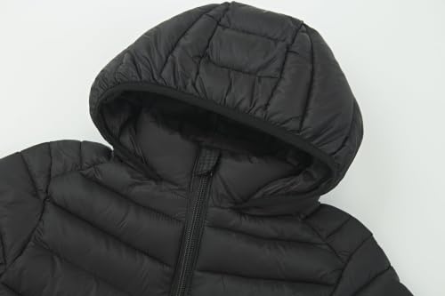 Image of Boys Hooded Lightweight Puffer Jacket Waterproof Kids Winter Coat | Stand-Up collar, elastic hood and cuffs, soft chin guard, inside pocket. Chevron Stitching Secures Fill, windproof shell.