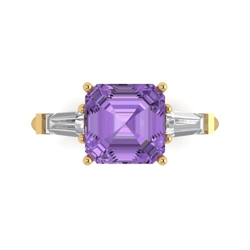 Clara Pucci 3 ctw Women's Engagement Ring | 18K Yellow Gold | 8.0mm Asscher Cut Simulated Alexandrite Three-Stone Anniversary Bridal Promise Ring