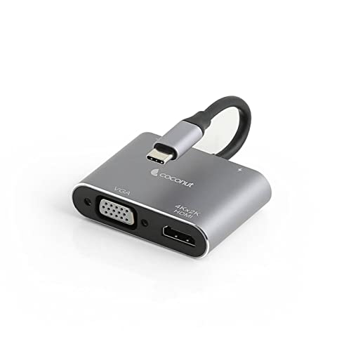 Image of coconut USB C to HDMI Adapter 4 in 1 USB C HUB with 4K HDMI, VGA,Type C & USB 3.0 Converter Charging Cable Port Adapter for Laptop, Mac, PC