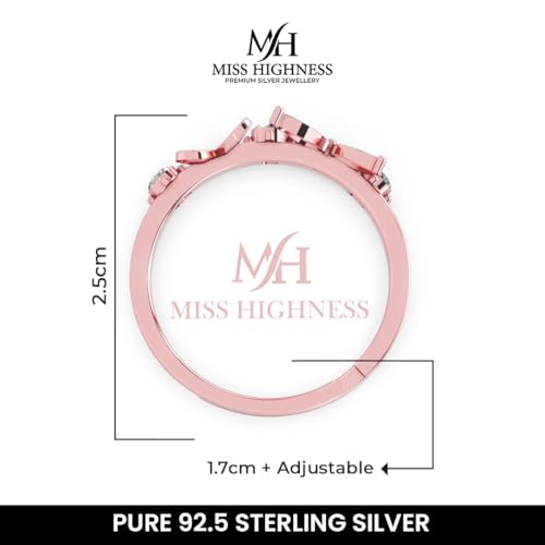 Image of Miss Highness 925 Sterling Pure Silver Ring for Women, Butterfly Rings, Adjustable Size, Daily Wear Silver Jewellery with Certificate of Authenticity, Birthday, Anniversary, Gift for Wife & Girlfriend