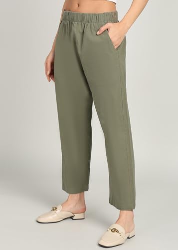 Image of Alan Jones Clothing Womens Mid Rise Cotton Relaxed Ankle Pants | 100% Cotton