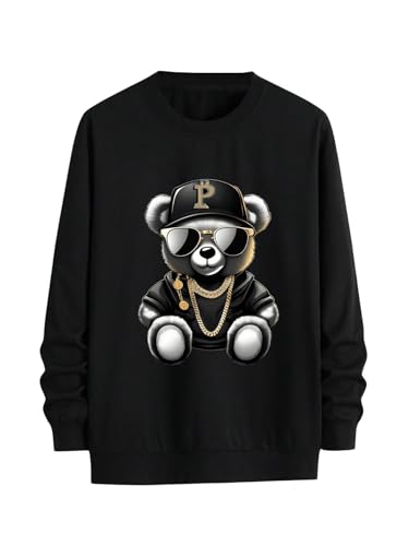 GORGLITTER Men's Bear Graphic Loose Sweatshirt Long Sleeve Crewneck Pullover Tops