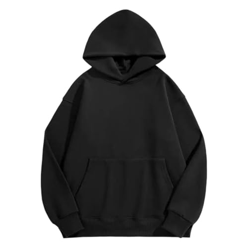 Men's Fleece Hoodies Solid Heavy Cotton Pullovers Plus Size Sweatshirt