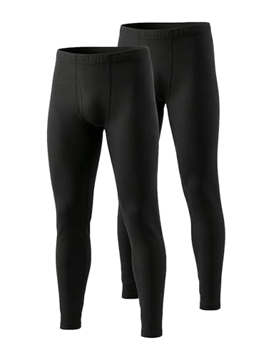 YUSHOW Lot de 2 Caleçon Long Homme Thermique sous-Vêtement Chaud Collant Homme Hiver Legging Doux et Léger, Noir, Taille M