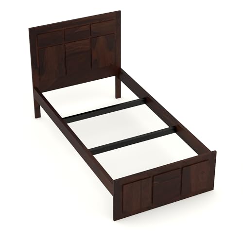 Image of Solid Sheesham Wooden Bed 6X4 Bed Single Bed Without Storage for Bedroom - Single Cot Wooden BedSingle Size for Living Room Guest Room - 12 Month Warranty (Lucas Walnut)