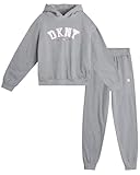 DKNY Girls' Fleece Set - 2 Piece Matching Set Sweatshirts and Sweatpants - Girls' Fashion Outfit (4-16), Size 8-10, Medium Grey Heather