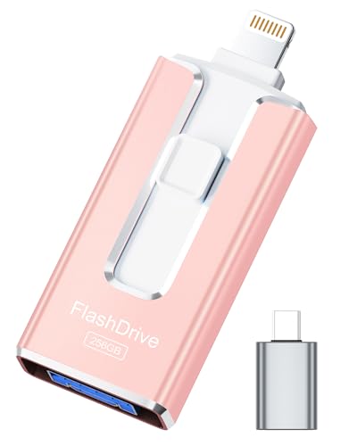 MFi Certified 256GB Flash Drive for iPhone iPad, Photo Stick for External Memory Storage, Easily Back Up and Save Photos Videos, USB Memory Stick Thumb Drive for iPhone/iPad/Android/PC(Rose Pink)