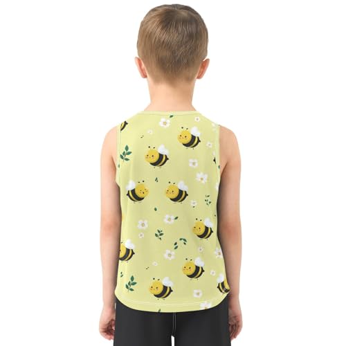 Bolaz Boys Athletic Quick Dry Tank Top Sleeveless Workout T Shirts Age 11-15,Bee and Daisy3