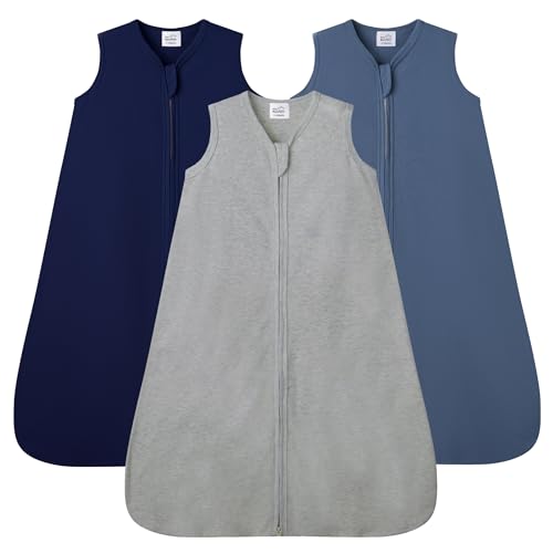 AIUI-HARNSBORN Unisex-Baby 0.5 Tog Sleep Sack 2-Way Zipper Baby Wearable Blankets, Sleeveless Swaddle Breathable Lightweight Sleeping Bag(Navy/Blue/Dark Grey, 18-24 Months)