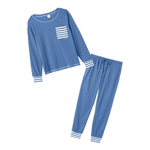 IFFEI Waffle Knit Family Matching Pajamas Sets 2 Piece Lounge Set Long Sleeve Soft Loungewear Comfy Sleepwear with Pockets4