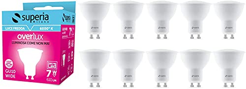 Bombillas Led Gu10 Superia Bombilla Led GU10, 7W (Equivalente 70W), luz fría 6000K, 600 lumen, WE6F, 10 Piezas