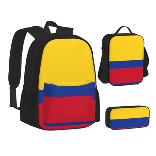 nanger Flag Of Colombia Print 3-Piece Set Backpack, Lunch Bag And Pencil Case, For Travel, College, And Daily Use2