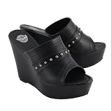Milwaukee Leather MBL9408 Women's Black Open Toe Fashion Casual Platform Wedges with Rivet Details - 7