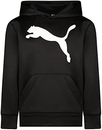 PUMA Boys' Logo Pullover Hoodie, Black/White, Large