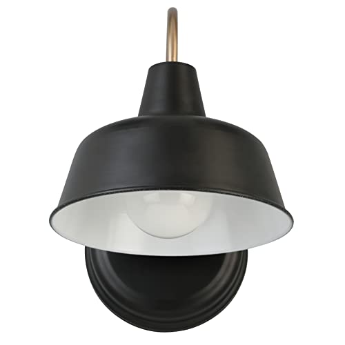 Image of Design House Mason Farmhouse Gooseneck Barn Light, Outdoor Exterior Porch or Patio Wall Light Fixture, Black and Gold, 8 Inch Diameter, 1-Pack, 588285 | , Wall Mount, Modern Farmhouse, Steel, Lighting, 588285