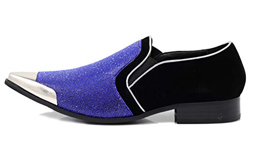 Image of Enzo Romeo Crisiano Men Rhinestone Chrome Toe Suede Pointy Dress Loafer Slip On Shoes