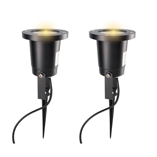 Jandei - 2 x Foco Pica LED Exterior 6W con Pincho, para bombilla GU10, IP65, Luz Cálida 3000k, 240V, Ø10cm, Altura 30cm Cable 1,5m Enchufe Schuko. Ideal para Jardín, Caminos y Macetas.