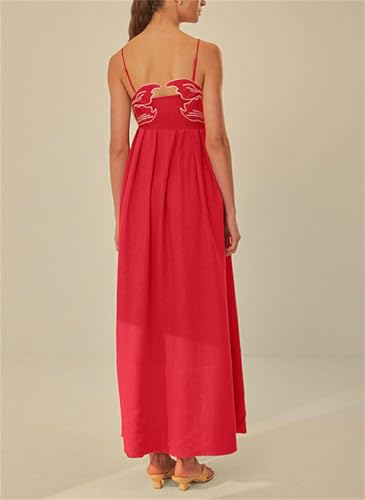Image of Yuemengxuan Boho Maxi Dresses for Women Spaghetti Strap Flowy Smocked Long Dress Casual Summer Vacation Beach Maxi Dress