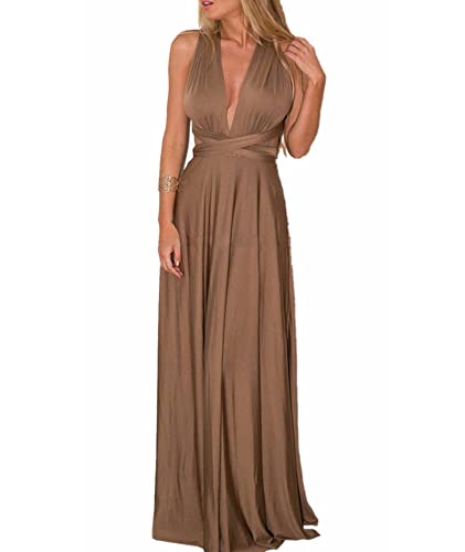 Image of Sexyshine Women's Backless Gown Dress Convertible Multi-Way Wrap Halter Cocktail Dress Bandage Bridesmaid Long Dresses