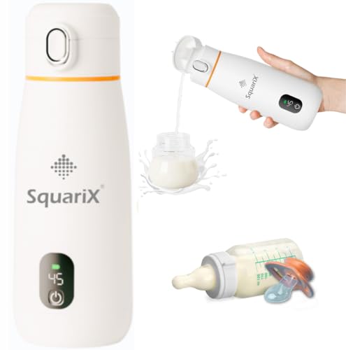Image of SQUARIX Portable Baby Bottle Warmers Fast Charging with USB Port, Cordless, Precise Temperature Control, 12 h Constant Warming, BPA/PVC Free - Perfect for Breastmilk, Water & Formula, Travel, white