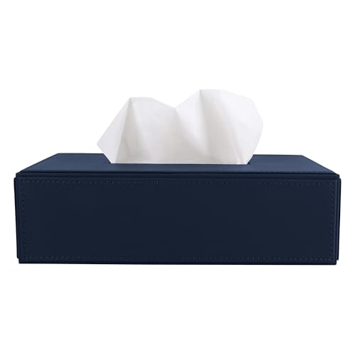 Image of V-CUBE DESIGNS Premium Vegan Leather Tissue Box Holder | Paper Napkin Holder | Sturdy Tissue Case /Cover /Dispenser /Organizer for Home /Bathroom /Office /Table /Desk /Car | Navy Blue