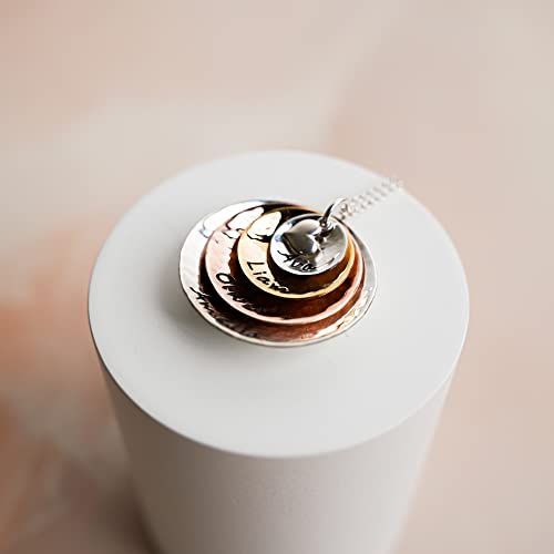 My Four Treasures Personalized Necklace with 4 Customizable Discs in Sterling Silver, 14k Gold Plate and Rose Gold Plate with a 925 Heart Charm3