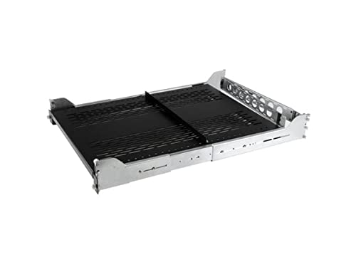 Image of StarTech.com Black 2U Vented Sliding Rack Shelf with Cable Management Arm and Adjustable Mounting Depth UNISLDSHF19H