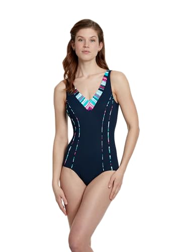 Sunmarin Badeanzug Einteiler gestreift mit tiefen Rücken großer Cup mit eingearbeiteten Softschalen schnell trockend