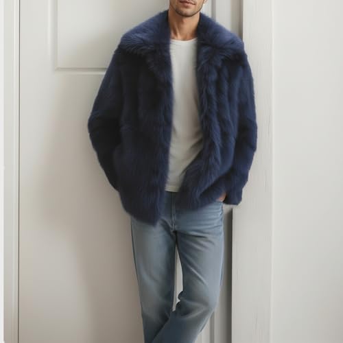 Image of Colf Men's Winter Parka Coat Lapel Faux Fur Jacket | Mens Faux Fur Coat, Long Sleeve, Fluffy Overcoat, Winter Jacket