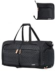 Lekesky Large Foldable Travel Duffe Bag - 80L Waterproof Holdall Luggage Bag with Shoes Compartment, Weekend Overnight Sports Bag for Women and Men(Quilted Black, 72 * 33 * 34cm)