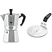 Bialetti 0001164 Cafetière Italienne, Aluminium, Argent, 4 Tasses & Assiette à Induction, Adaptateur pour l’Usage de Cafetières et Poêles sur Plaques à Induction, Acier