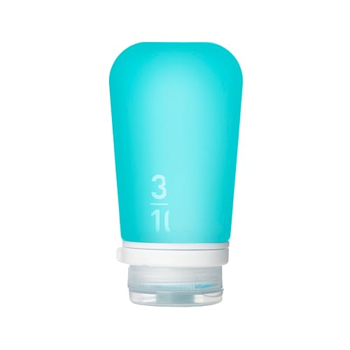 Image of humangear GoToob+ (Large) | Refillable Silicone Travel Bottle | Locking Lid | Food-Safe Material | Aqua, Large (3.4 fl.oz.; 100ml)